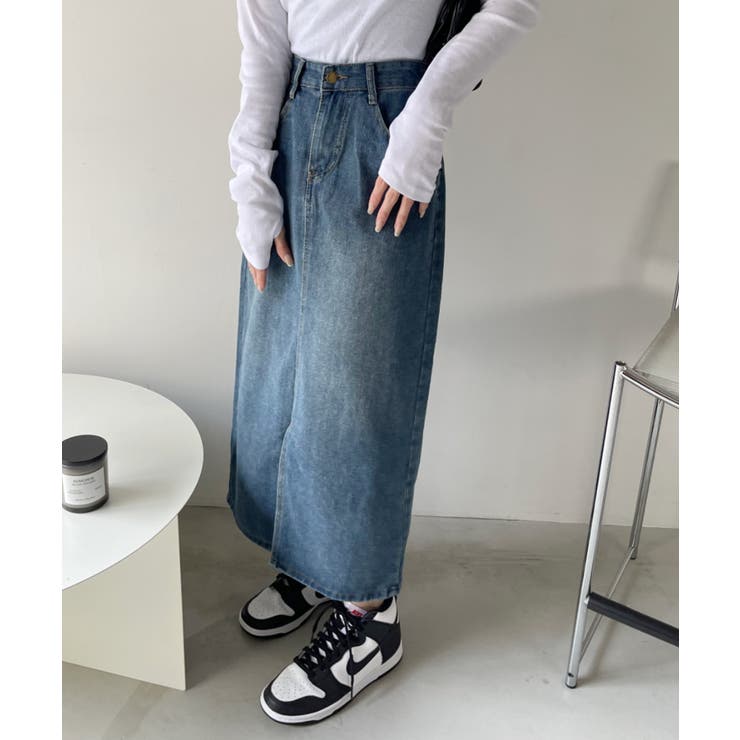 お買い得商品特集 - 販促エクスプレス フロントスリット ミディ丈 デニムスカート[品番：ORGW0009053 スカート