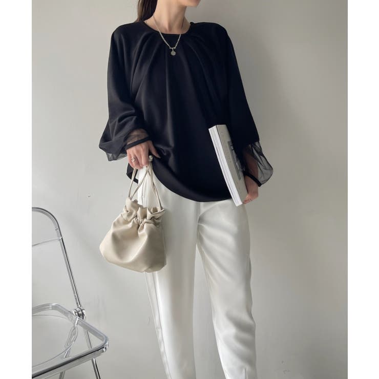 【Eclat one】シアー ドッキング ランタンスリーブ ブラウス | Eclat one | 詳細画像18 