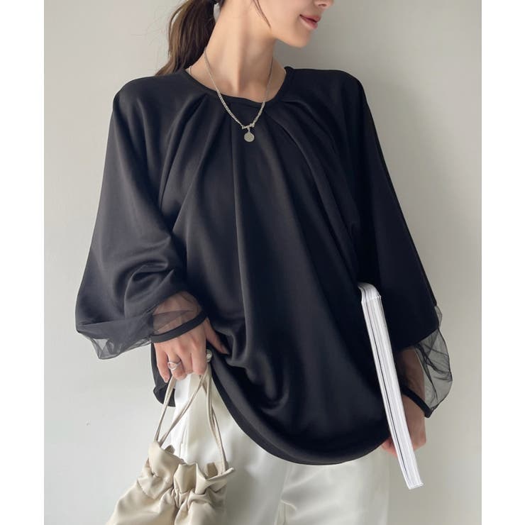 【Eclat one】シアー ドッキング ランタンスリーブ ブラウス | Eclat one | 詳細画像2 