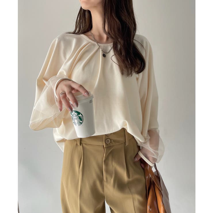 【Eclat one】シアー ドッキング ランタンスリーブ ブラウス | Eclat one | 詳細画像5 