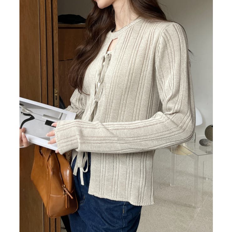 2WAY リボン開き メランジニット トップス | Ada. | 詳細画像12 