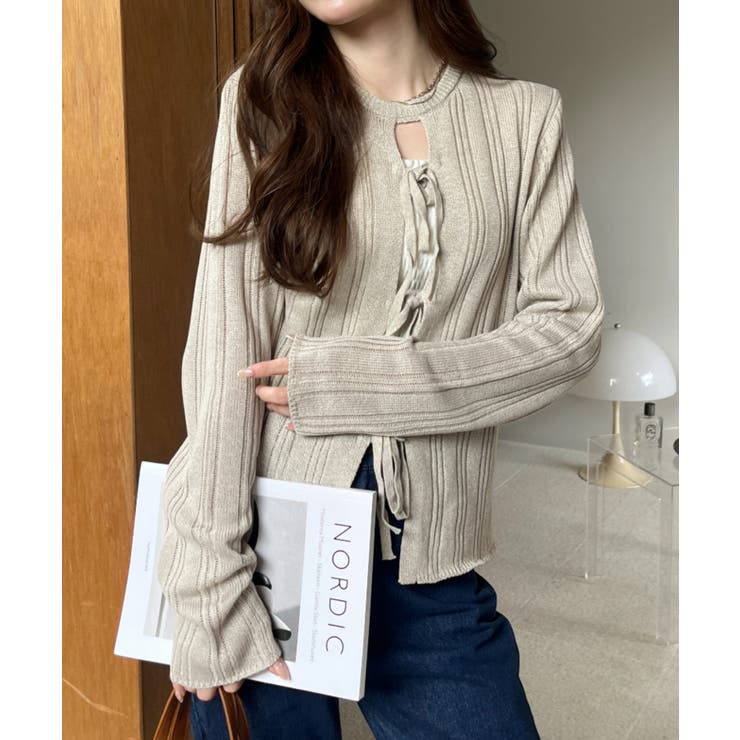 2WAY リボン開き メランジニット トップス | Ada. | 詳細画像14 