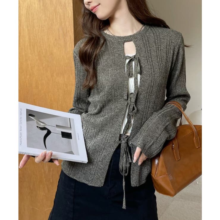 2WAY リボン開き メランジニット トップス | Ada. | 詳細画像17 