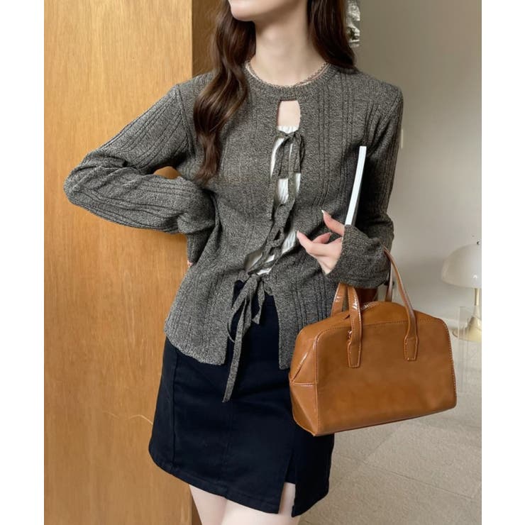 2WAY リボン開き メランジニット トップス | Ada. | 詳細画像20 