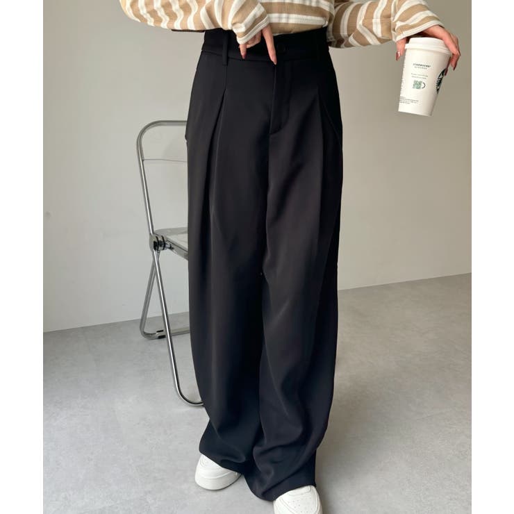 安いそれに目立つ 美脚シルエット】 スラックスパンツ[品番 センタータックワイド パンツ