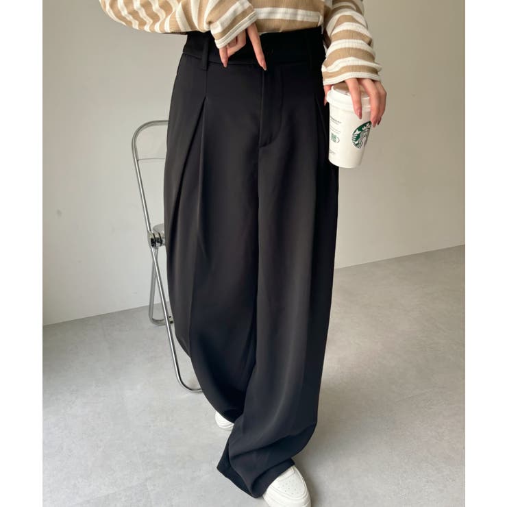 美脚シルエット】 センタータックワイド スラックスパンツ[品番