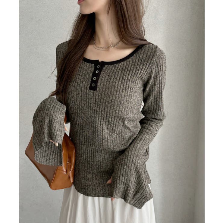 【Eclat one】配色ヘンリーネック リブニット | Eclat one | 詳細画像13 