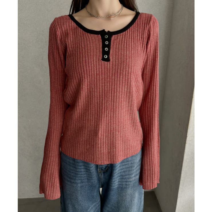 【Eclat one】配色ヘンリーネック リブニット | Eclat one | 詳細画像24 