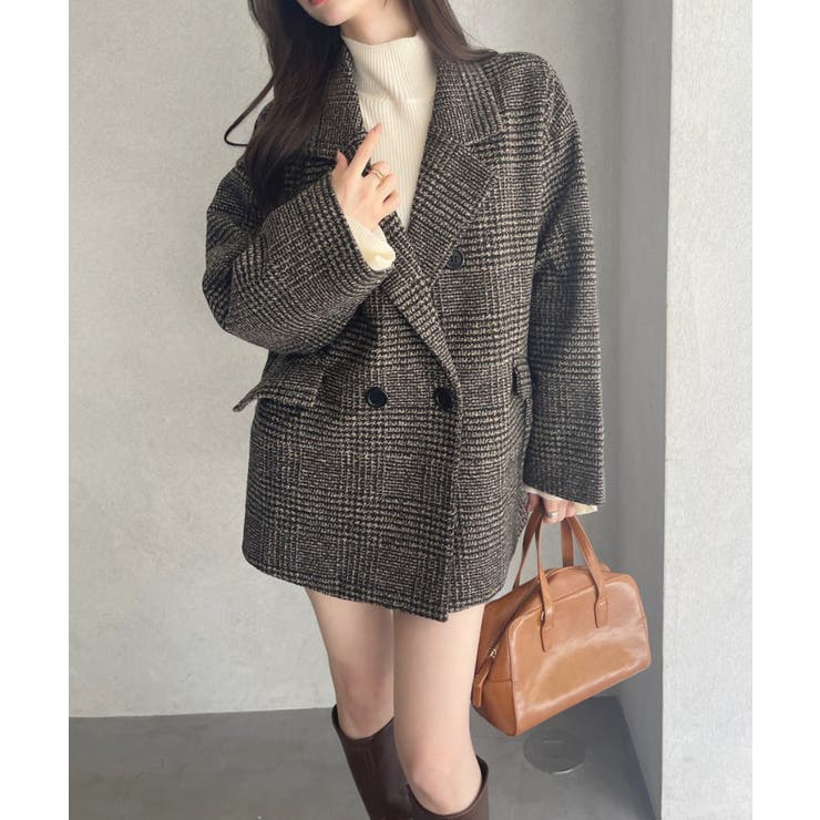 グレンチェック ダブル ショート丈 チェスターコート[品番