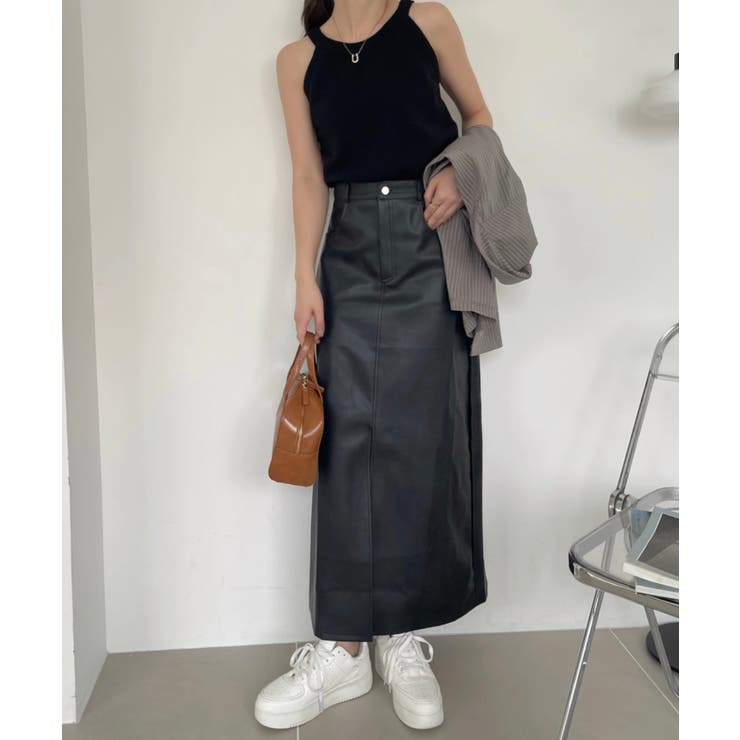 ヴィンテージライク ナロー フェイクレザー スカート | Ada. | 詳細画像5 
