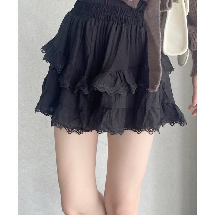インナーショーツ付き】レースフリルミニスカート（スカート