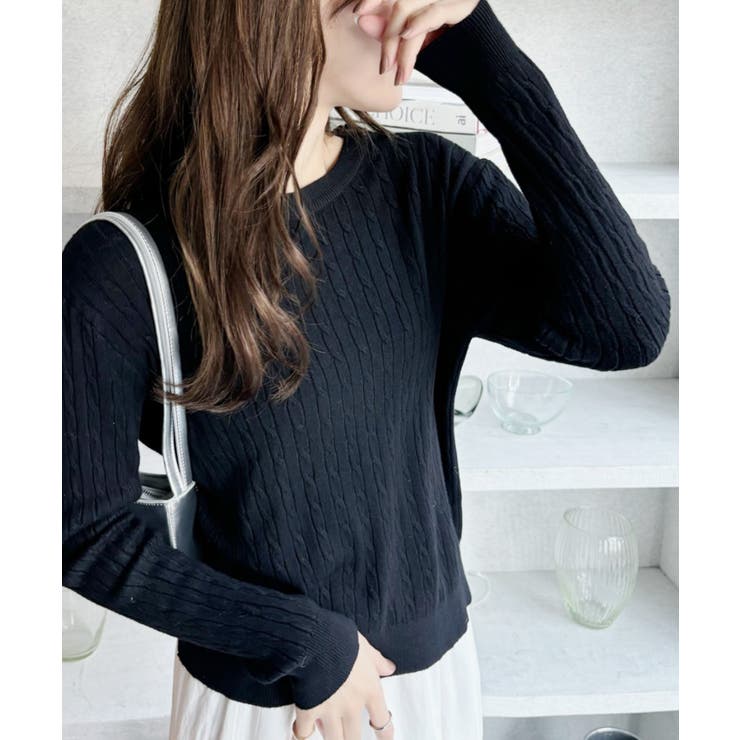 クルーネック ケーブル コンパクト 長袖 ニット[品番：ORGW0009121