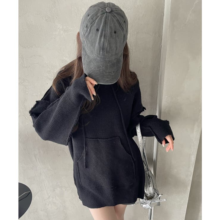 グランジ風 オーバーサイズ フーディー ニット | Ada. | 詳細画像10 