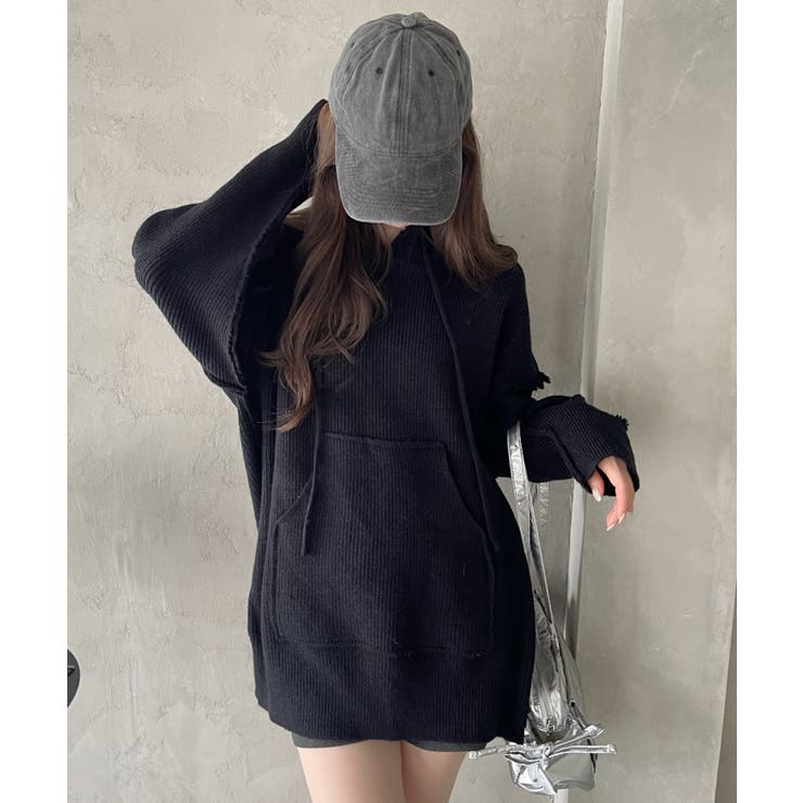 グランジ風 オーバーサイズ フーディー ニット | Ada. | 詳細画像11 