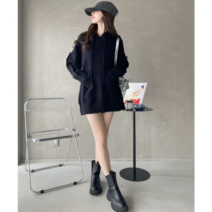 グランジ風 オーバーサイズ フーディー ニット | Ada. | 詳細画像12 