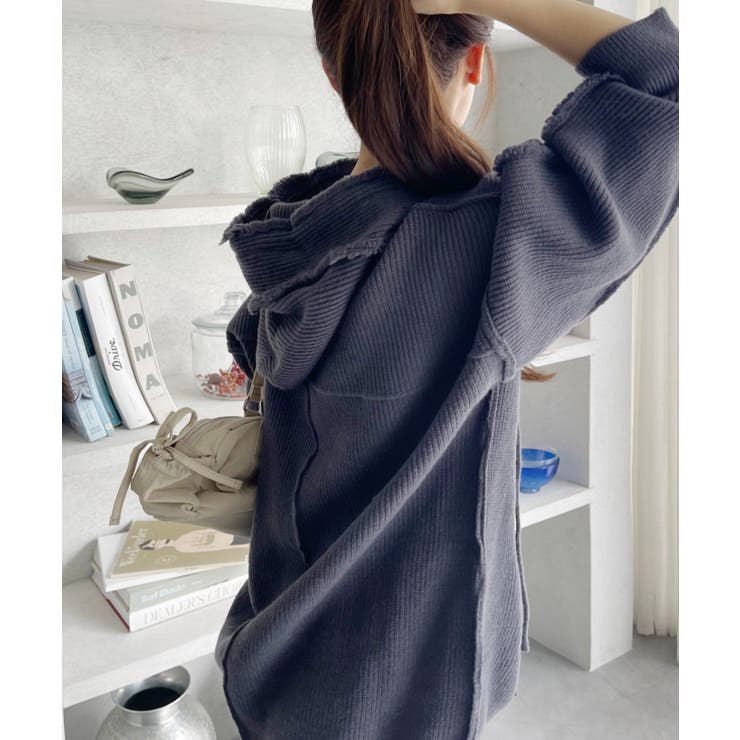 グランジ風 オーバーサイズ フーディー ニット | Ada. | 詳細画像13 