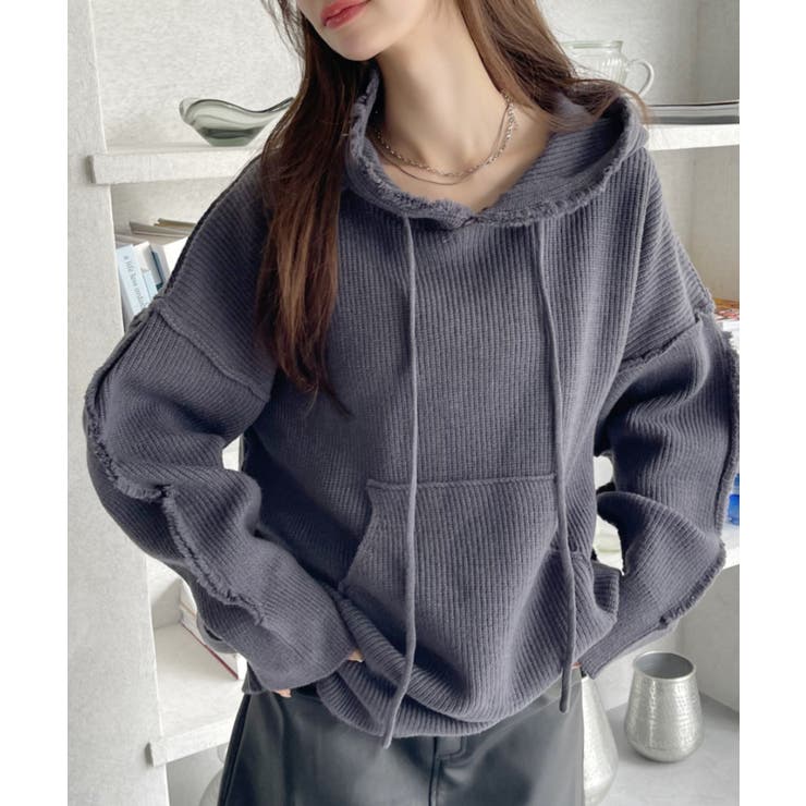 グランジ風 オーバーサイズ フーディー ニット | Ada. | 詳細画像14 