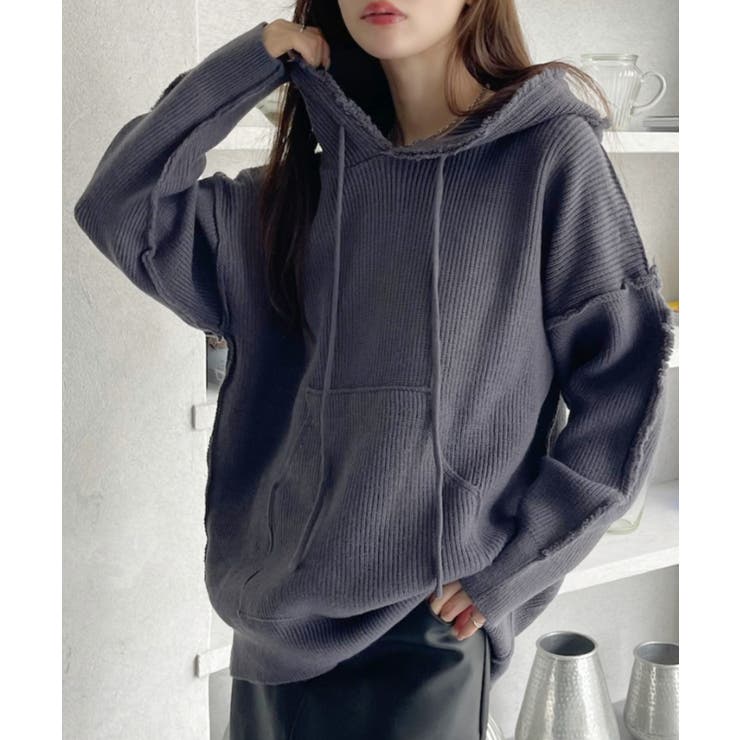 グランジ風 オーバーサイズ フーディー ニット | Ada. | 詳細画像16 