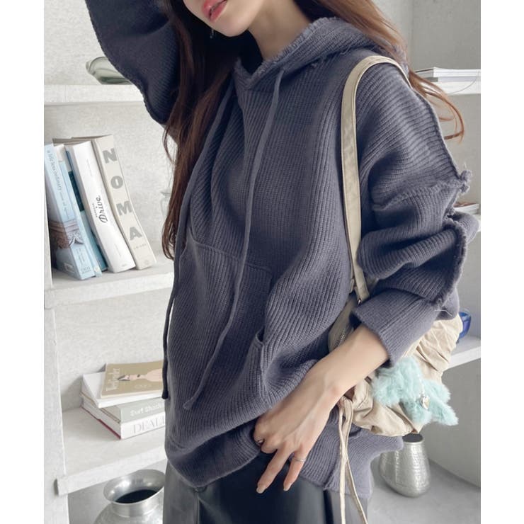 グランジ風 オーバーサイズ フーディー ニット | Ada. | 詳細画像17 