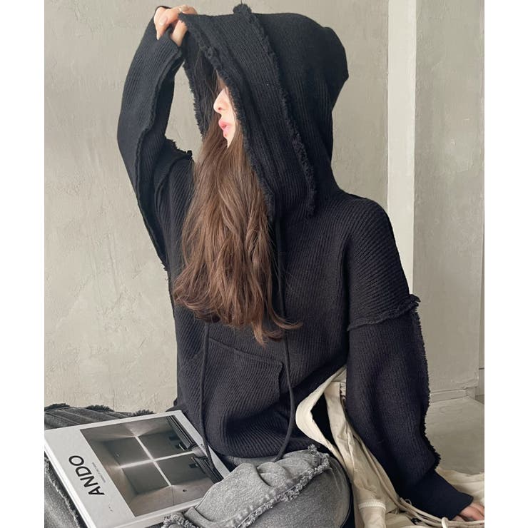 グランジ風 オーバーサイズ フーディー ニット | Ada. | 詳細画像4 