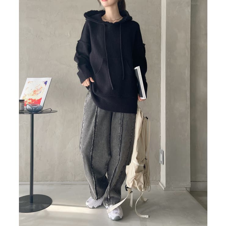 グランジ風 オーバーサイズ フーディー ニット | Ada. | 詳細画像6 