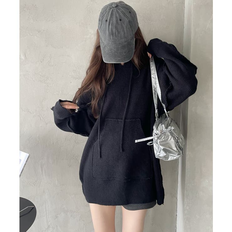 グランジ風 オーバーサイズ フーディー ニット | Ada. | 詳細画像8 