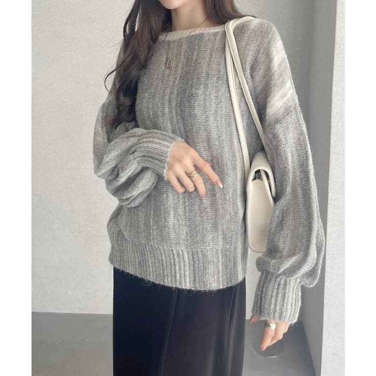 グラデーション ボーダー 配色 クルーネック ニット | Ada. | 詳細画像10 