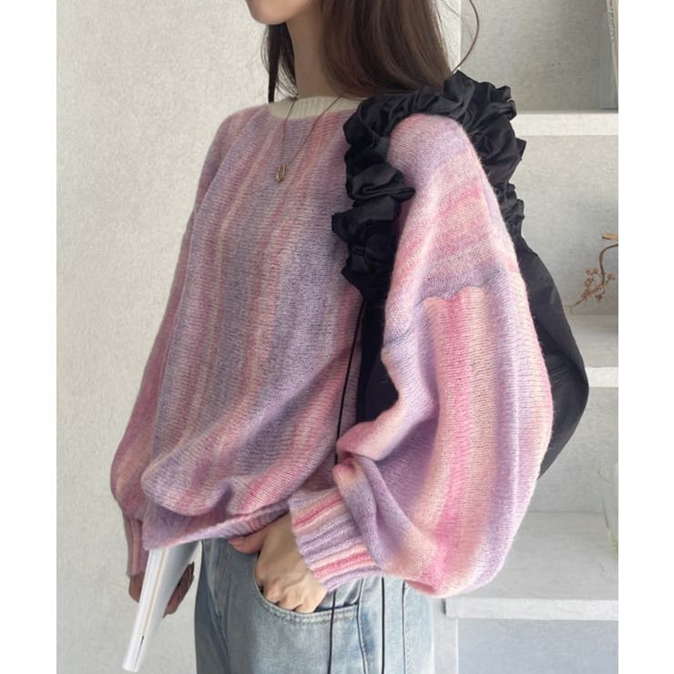 グラデーション ボーダー 配色 クルーネック ニット | Ada. | 詳細画像11 