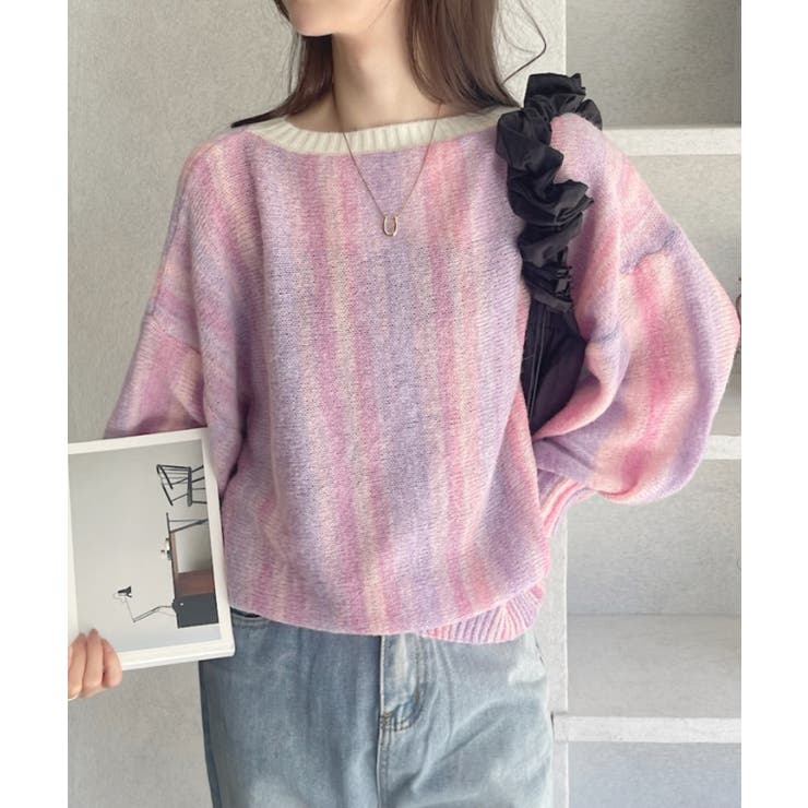 グラデーション ボーダー 配色 クルーネック ニット | Ada. | 詳細画像12 