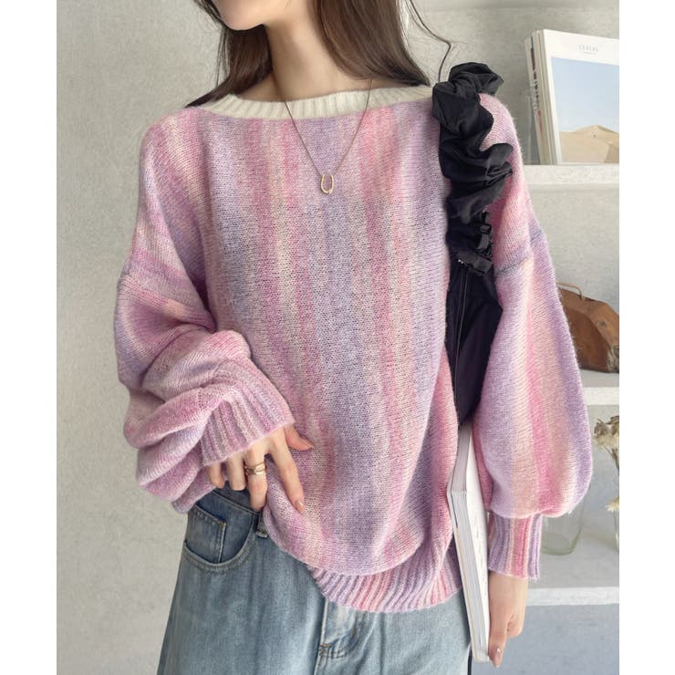 グラデーション ボーダー 配色 クルーネック ニット | Ada. | 詳細画像13 