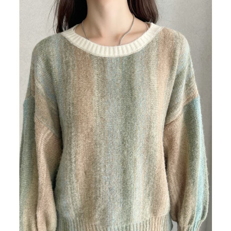 グラデーション ボーダー 配色 クルーネック ニット | Ada. | 詳細画像14 