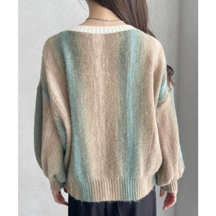 グラデーション ボーダー 配色 クルーネック ニット | Ada. | 詳細画像15 