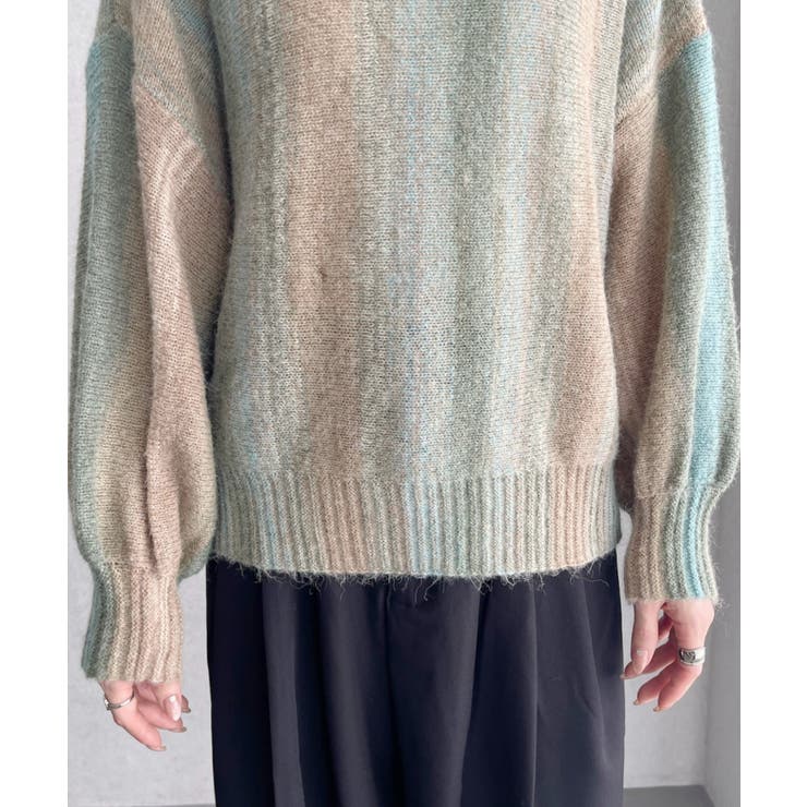 グラデーション ボーダー 配色 クルーネック ニット | Ada. | 詳細画像16 