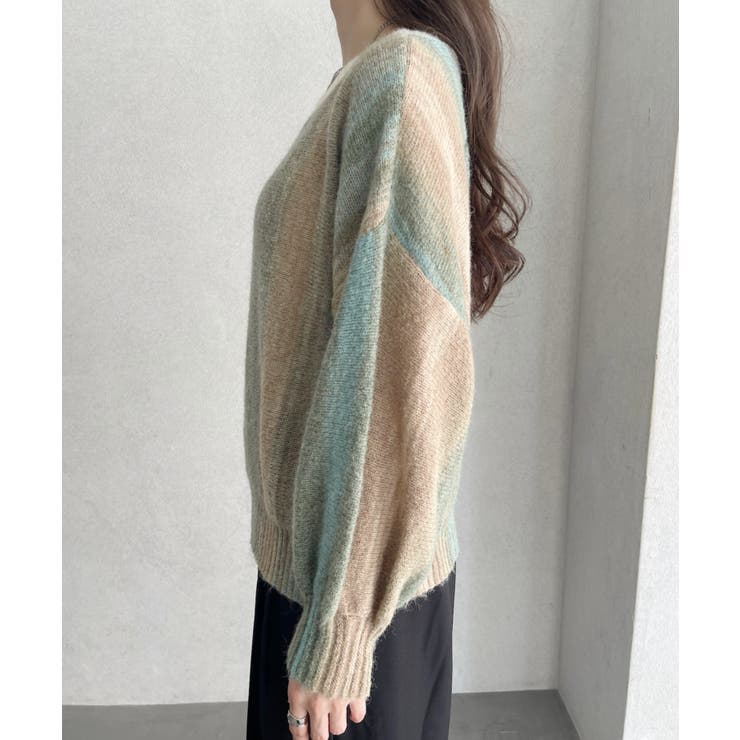 グラデーション ボーダー 配色 クルーネック ニット | Ada. | 詳細画像17 