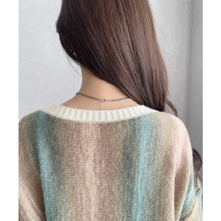 グラデーション ボーダー 配色 クルーネック ニット | Ada. | 詳細画像18 