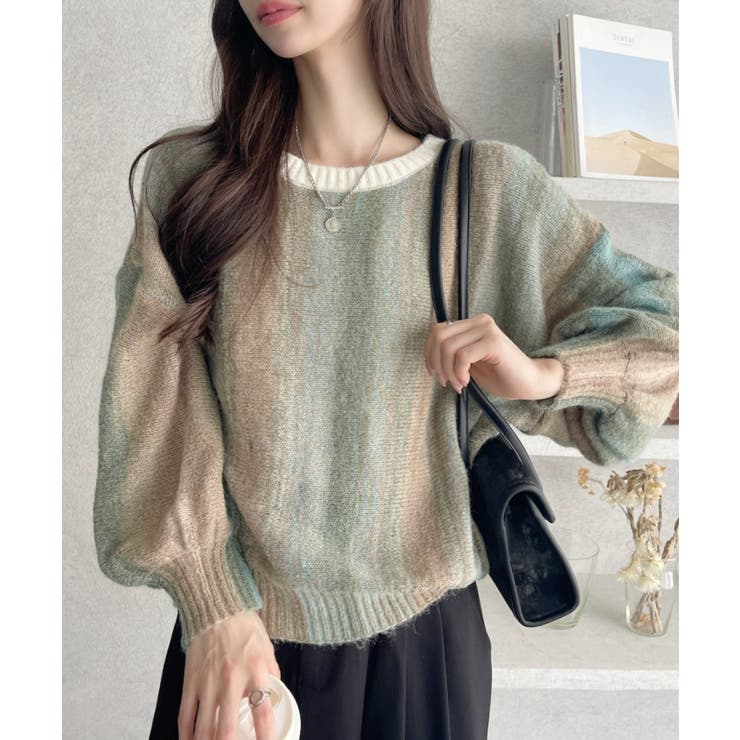 グラデーション ボーダー 配色 クルーネック ニット | Ada. | 詳細画像4 