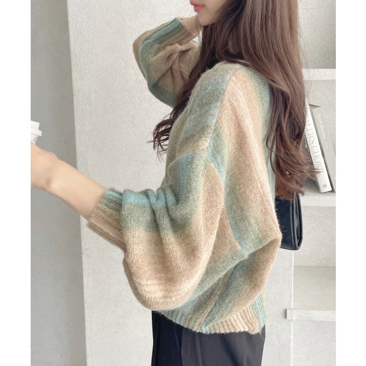 グラデーション ボーダー 配色 クルーネック ニット | Ada. | 詳細画像5 