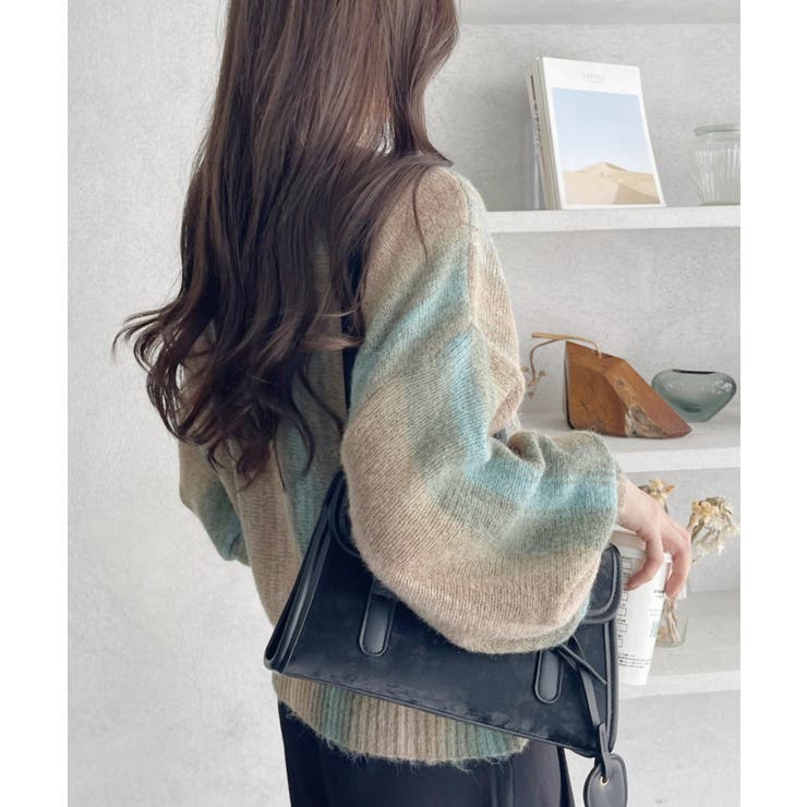 グラデーション ボーダー 配色 クルーネック ニット | Ada. | 詳細画像6 