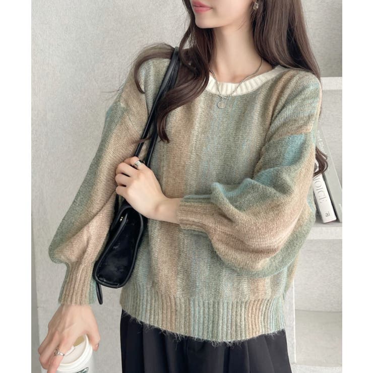 グラデーション ボーダー 配色 クルーネック ニット | Ada. | 詳細画像7 