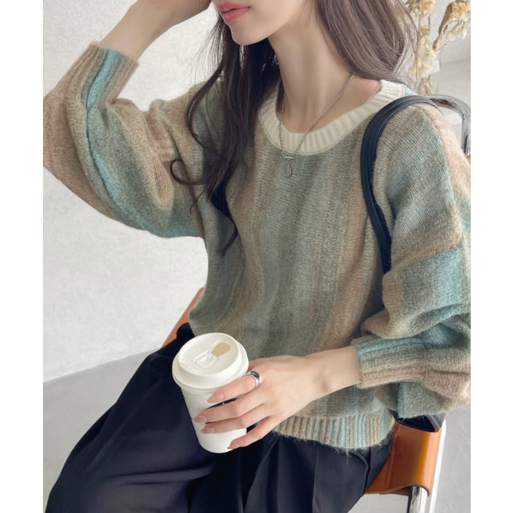 グラデーション ボーダー 配色 クルーネック ニット | Ada. | 詳細画像8 