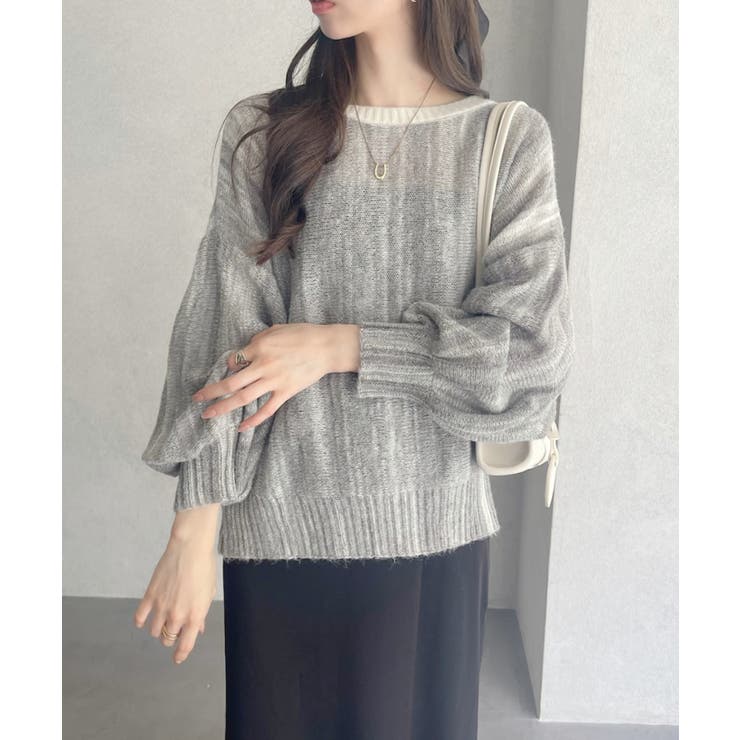 グラデーション ボーダー 配色 クルーネック ニット | Ada. | 詳細画像9 