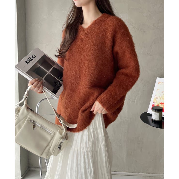 【希望者のみラッピング無料】 美品 イエナ IENA アンゴラ シャギーニット ベージュ 両Vネック トップス