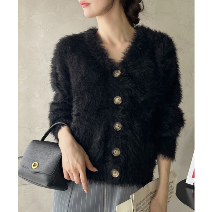 シャギー Vネック マーブルボタン ルーズ カーディガン | Ada. | 詳細画像10 