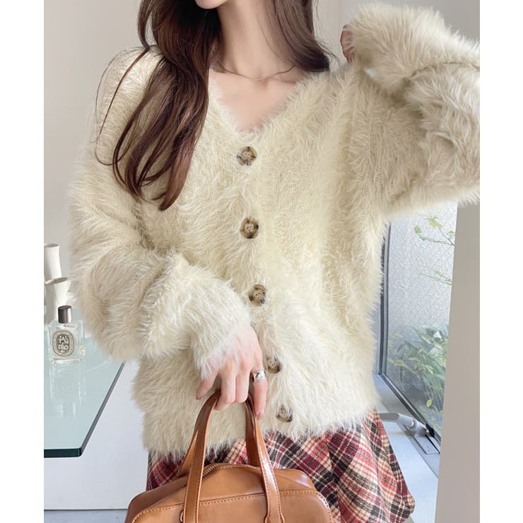 シャギー Vネック マーブルボタン ルーズ カーディガン | Ada. | 詳細画像11 