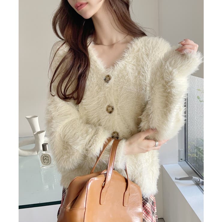 シャギー Vネック マーブルボタン ルーズ カーディガン | Ada. | 詳細画像12 