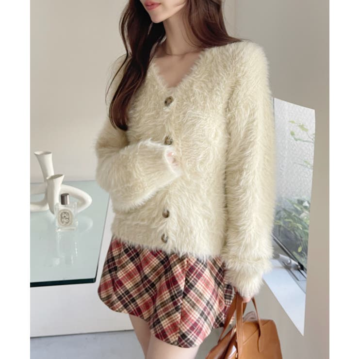 シャギー Vネック マーブルボタン ルーズ カーディガン | Ada. | 詳細画像13 