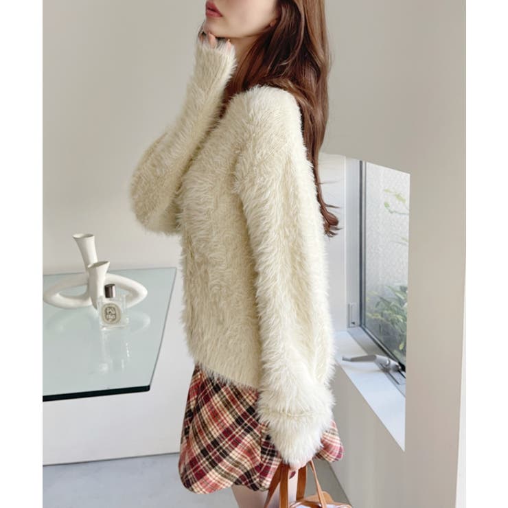 シャギー Vネック マーブルボタン ルーズ カーディガン | Ada. | 詳細画像14 