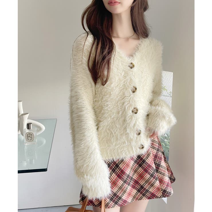 シャギー Vネック マーブルボタン ルーズ カーディガン | Ada. | 詳細画像15 