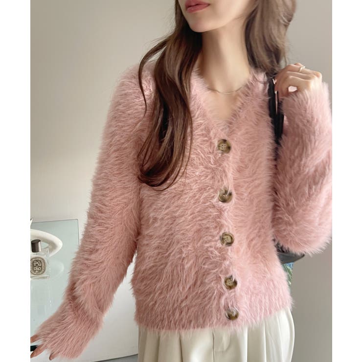 シャギー Vネック マーブルボタン ルーズ カーディガン | Ada. | 詳細画像16 