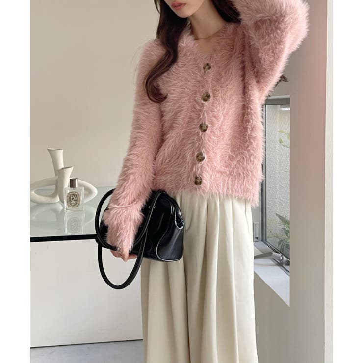 シャギー Vネック マーブルボタン ルーズ カーディガン | Ada. | 詳細画像17 